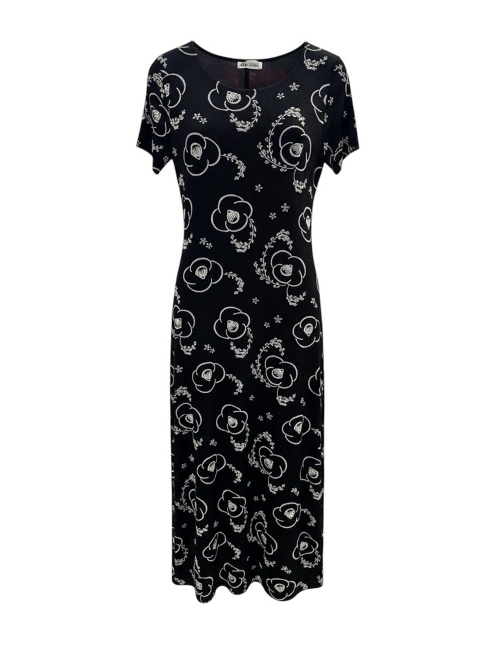 Vintage 90s Black Floral Midi Dress Dainty Romantic Y2K Cottagecore